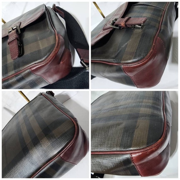 Authentic Burberry Smoked Check Crossbody/Messenger Bag Wine/Brown - Picture 9 of 16